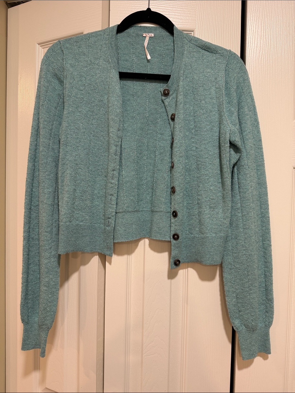 Free People Teal Button-Up Knit Cardigan
